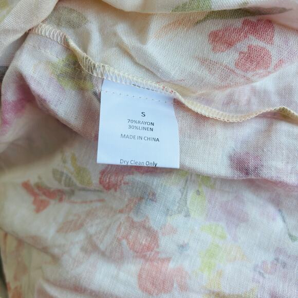 La Porte Detachable Sleeve Side Cutout Linen Floral Maxi Dress Peach Size Small - Picture 7 of 7